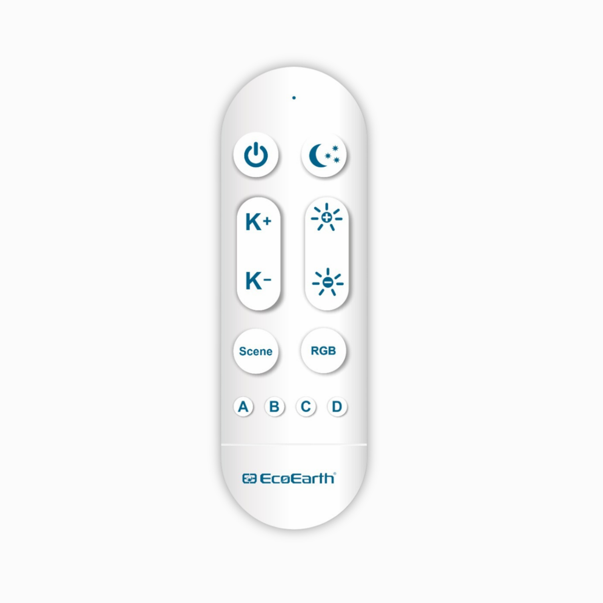 "EcoEarth Neo Smart Remote - Effortlessly control your smart WiFi And Bluetooth lights with a sleek, modern remote designed for ultimate convenience and smart lighting solutions."