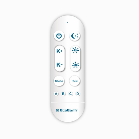 "EcoEarth Neo Smart Remote - Effortlessly control your smart WiFi And Bluetooth lights with a sleek, modern remote designed for ultimate convenience and smart lighting solutions."