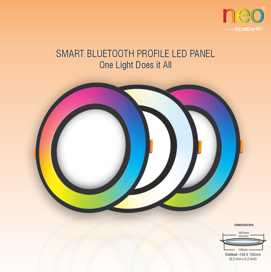 EcoEarth Neo Bluetooth Smart Profile Panel Light | Ceiling Light  | App & Remote Control Light | Warm to Cool Feel + 16 Million of Colors | Round