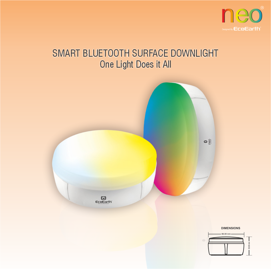 EcoEarth Neo Bluetooth Smart Surface Light | App & Remote Control Light  | Warth to Cool Feel + 16 Million Colors